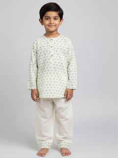 Polka Tots Camel print Full sleeves Nightwear Kurta pyjama set - Green