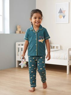 Polka Tots Half sleeves Little Pilot Print Night Suit - Green