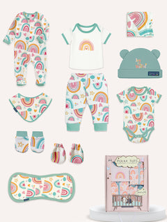 Polka Tots Pack of 10 Rainbow Print Jumbo Newborn Gift Hamper Set - Multicolor