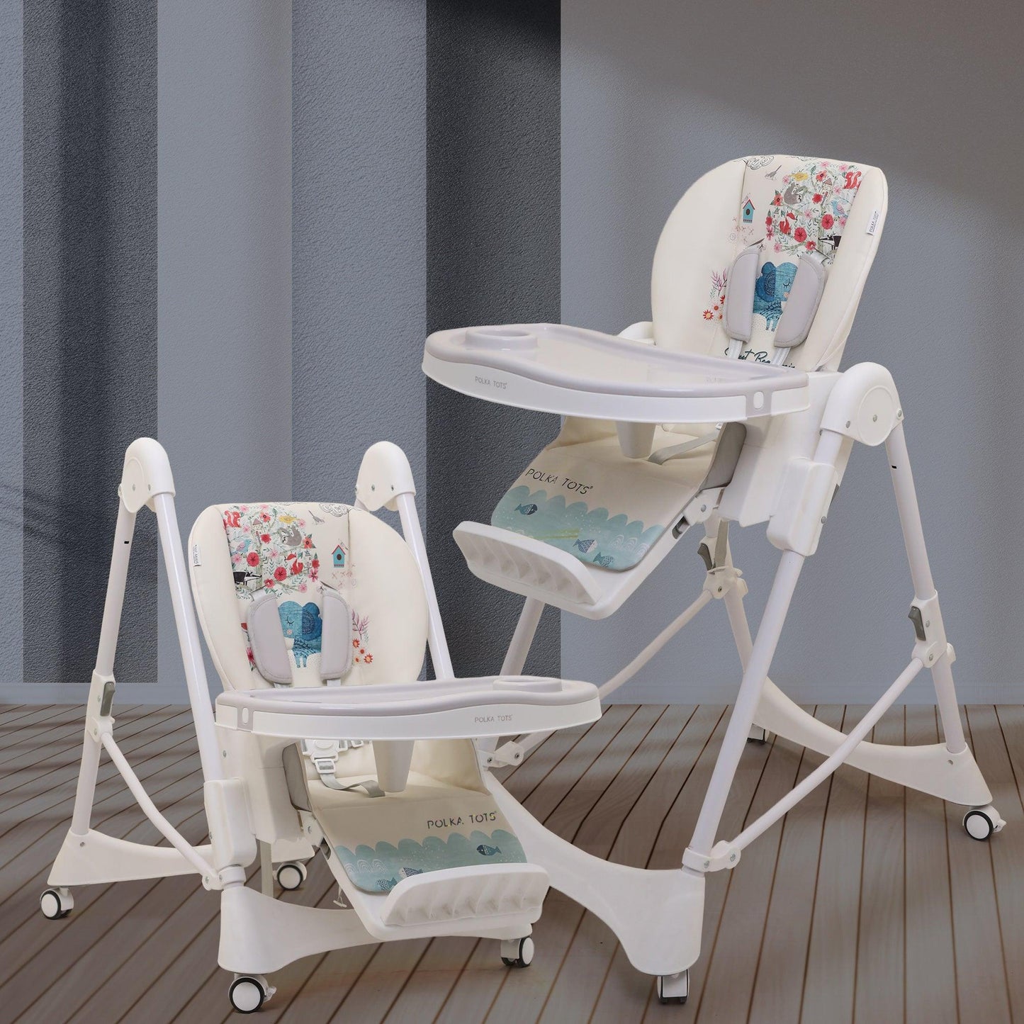Polka Tots ChicChow Chariot 16 positions Elephant Design High Chair - (Cream)