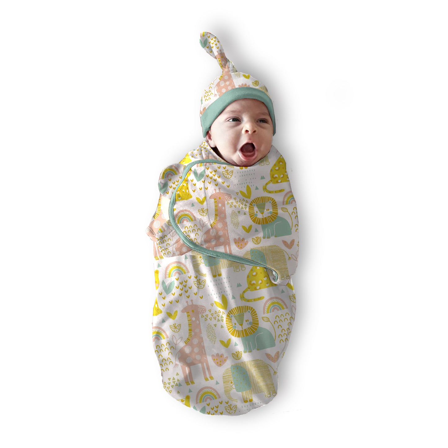 Polka Tots Jungle Print Swaddle wrap with Cap - Multicolor