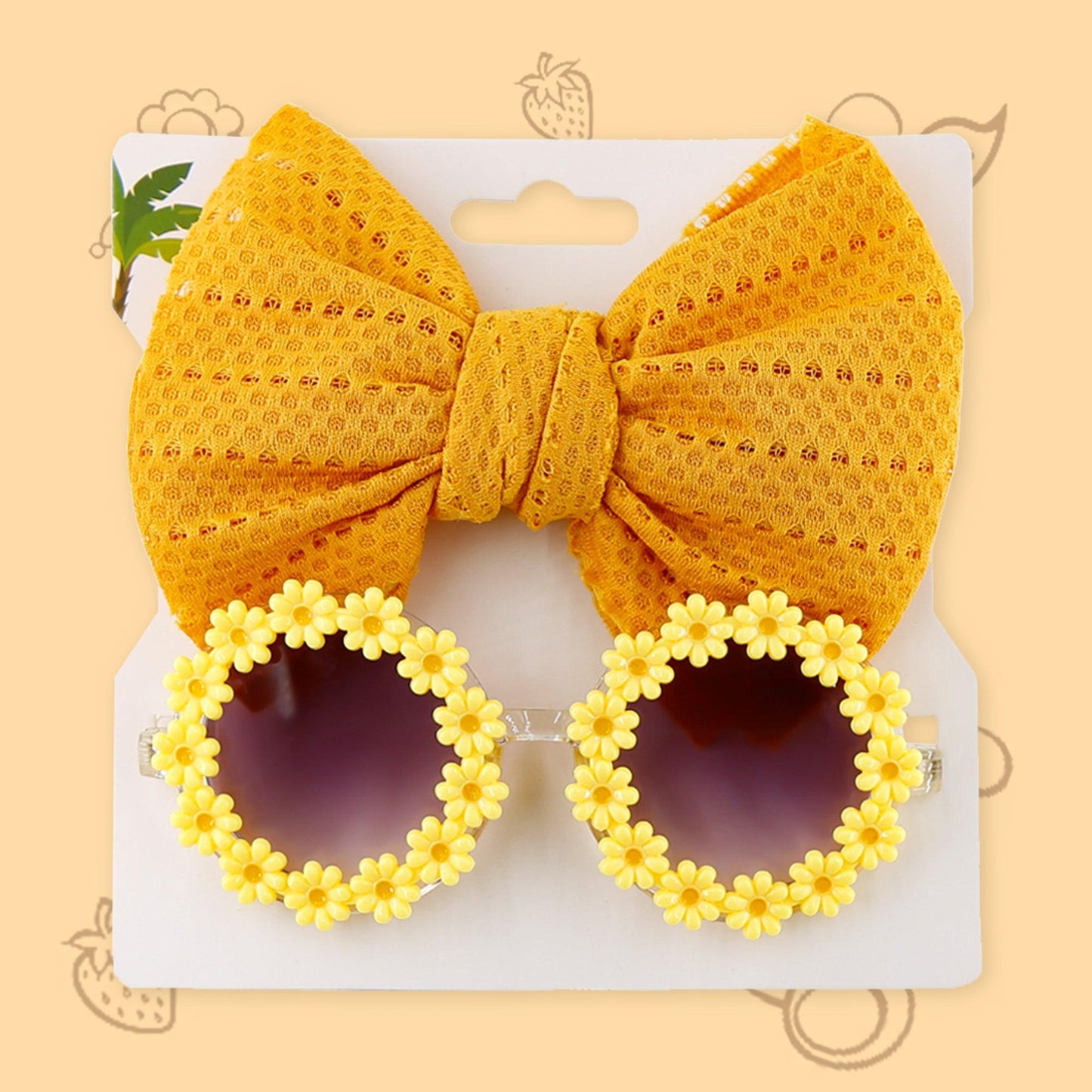 Polka Tots Baby Girls Schiffli Embroidered Bow Headband & Floral Sunglasses Set – Orange