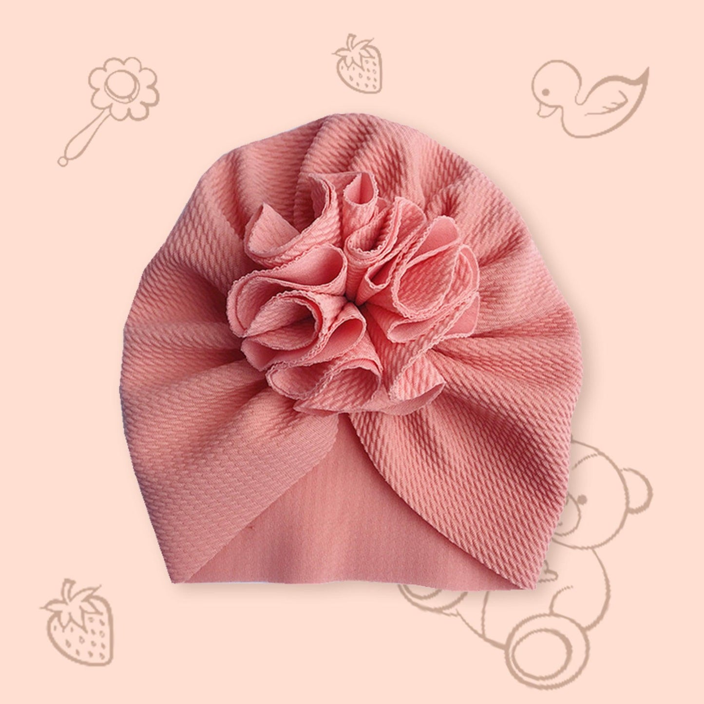 Polka Tots Baby Girls Cotton Knit Solid Flower Headband Cap - Pink