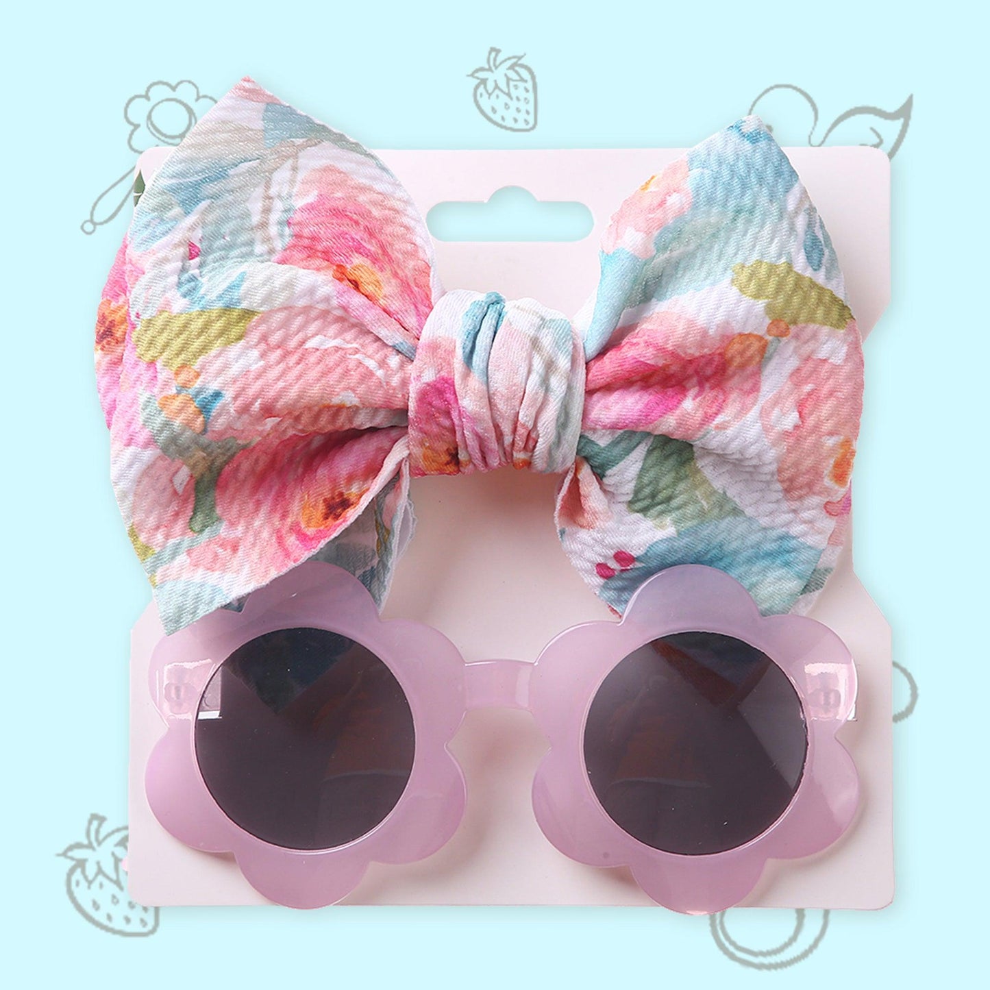 Polka Tots Baby Girls Floral Print Bow Headband with Flower Shaped Sunglasses Set - Multicolor