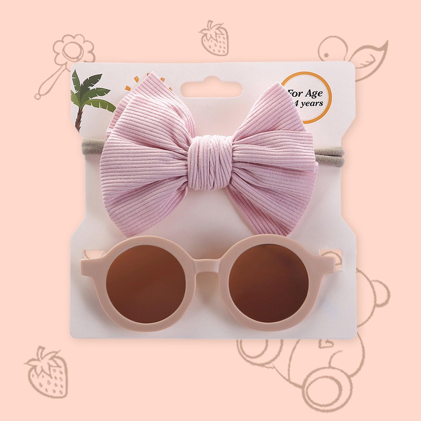 Polka Tots Baby Girls Bow Headband and Round Sunglasses Set with 5 Cute Embellishments - Soft Wine