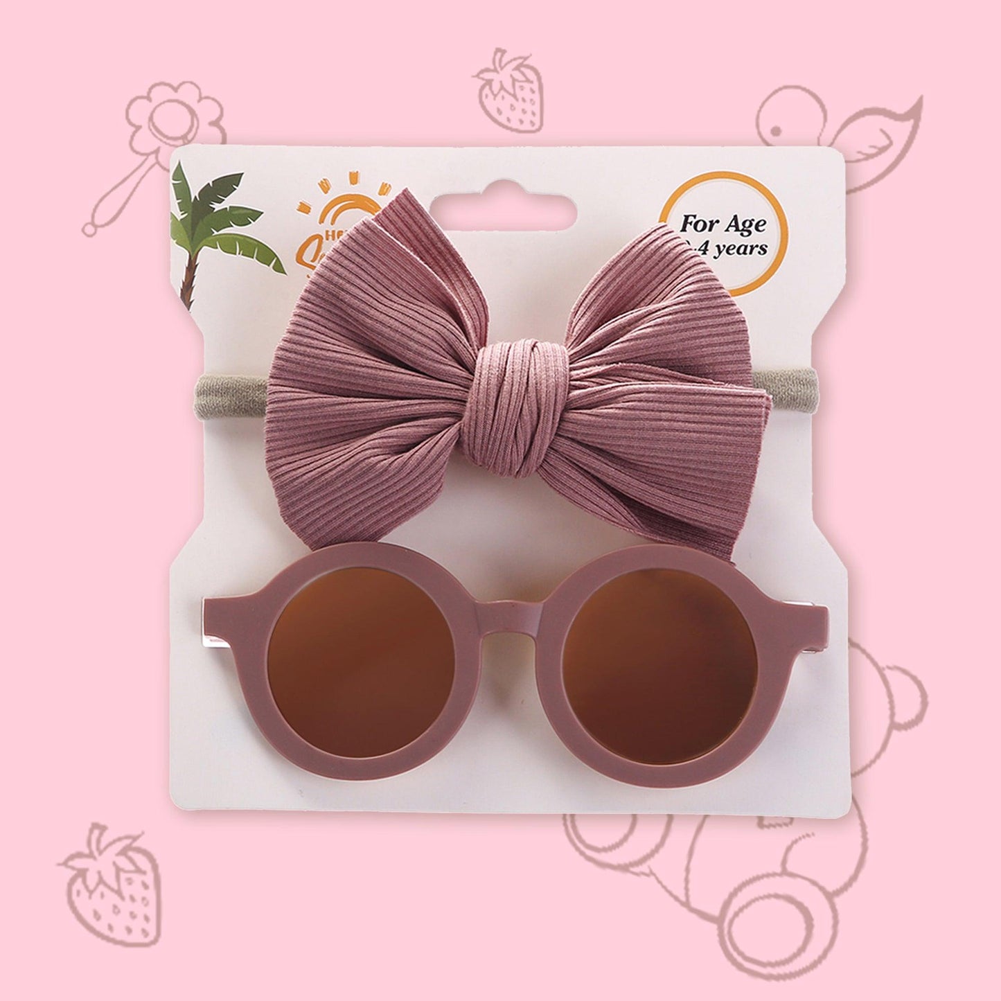 Polka Tots Baby Girls Bow Headband and Round Sunglasses Set with 5 Cute Embellishments - Wine