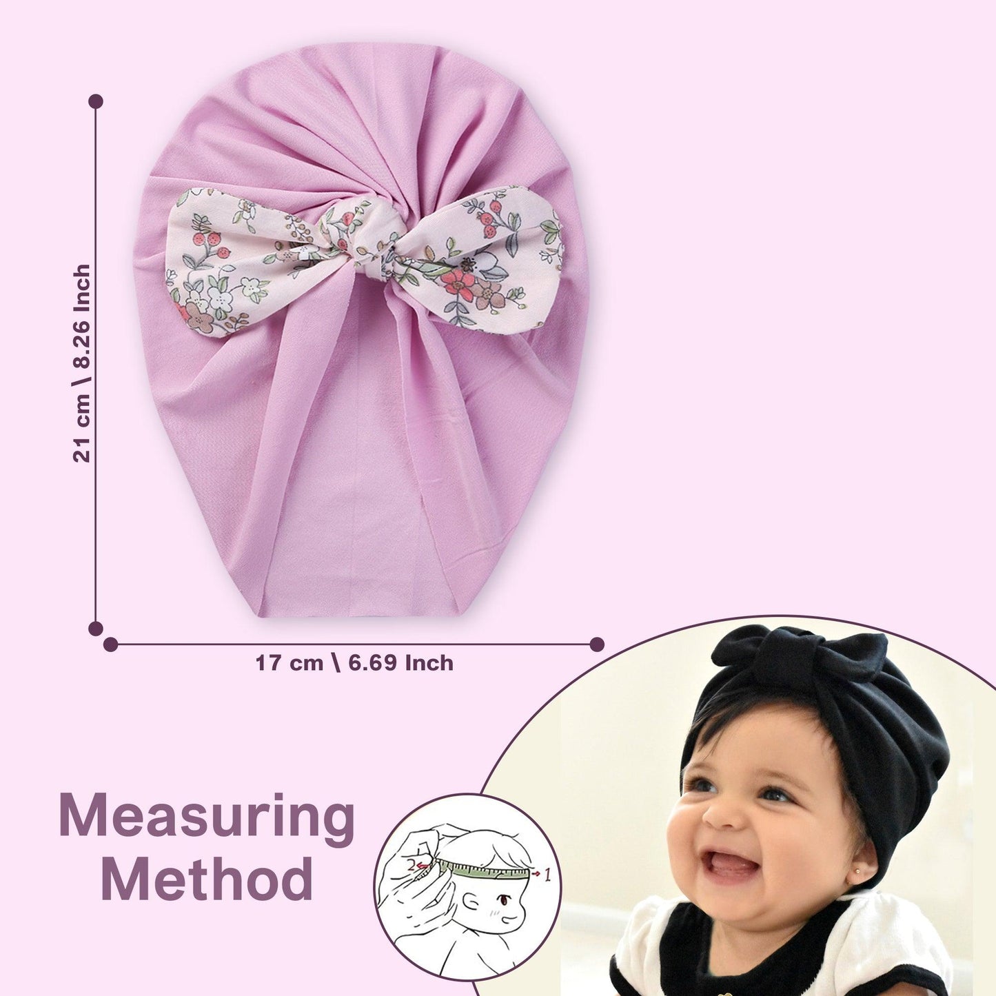 Polka Tots Baby Girls Floral Print Bow Headband Cap - Lavender