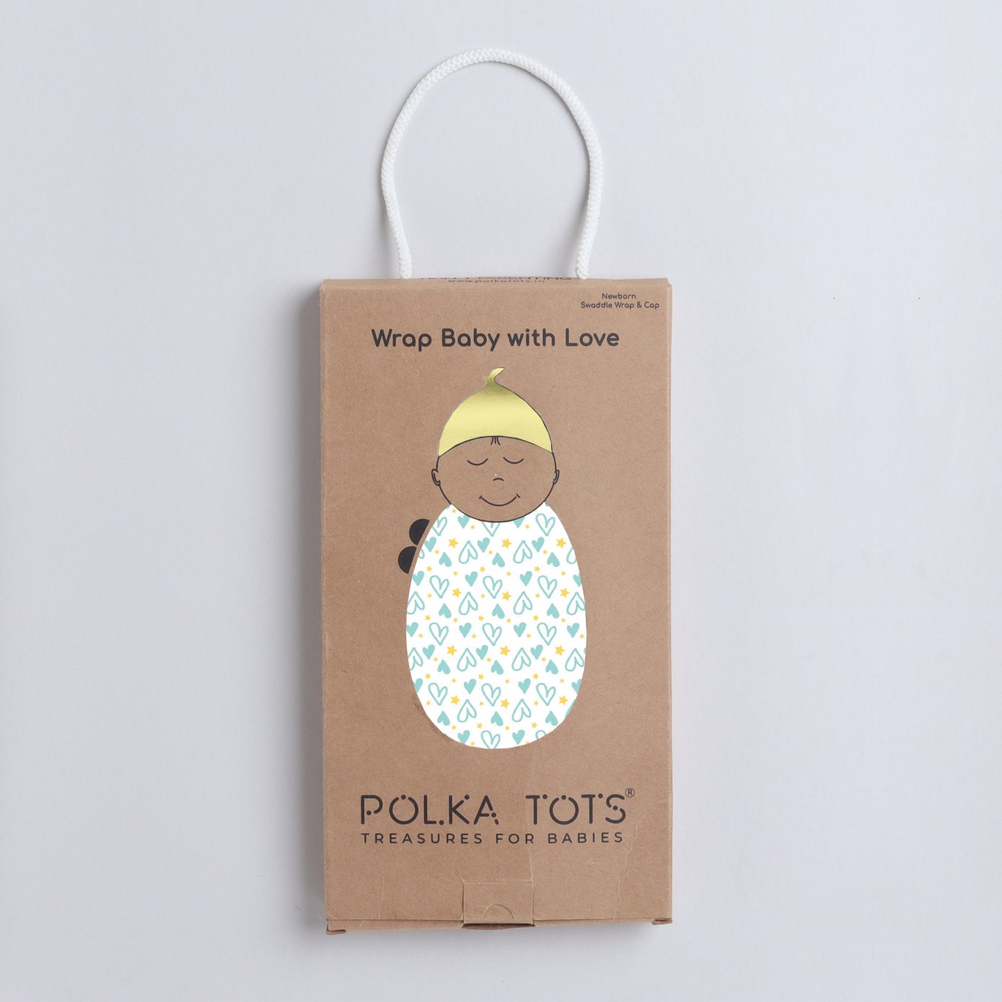 Polka Tots Heart Print Swaddle wrap with Cap - Blue