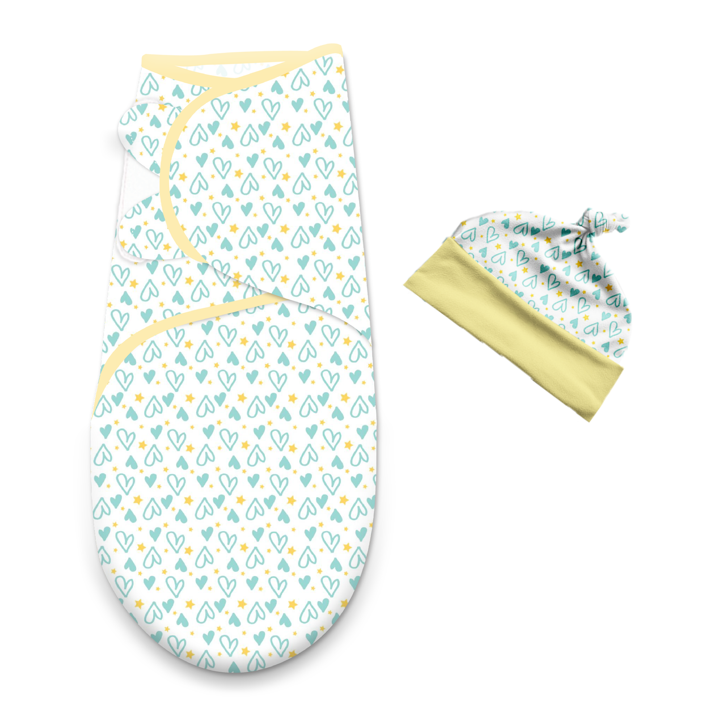 Polka Tots Heart Print Swaddle wrap with Cap - Blue
