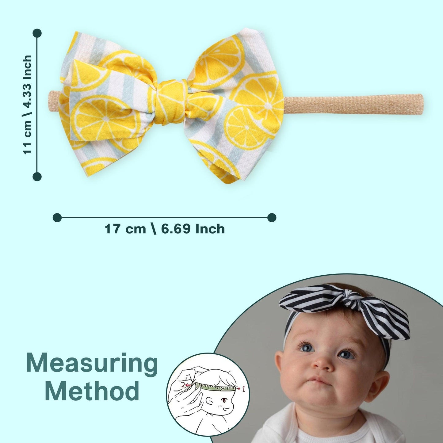 Polka Tots Pack of 3 Solid and Lemon Print Bow Headband Set - Yellow