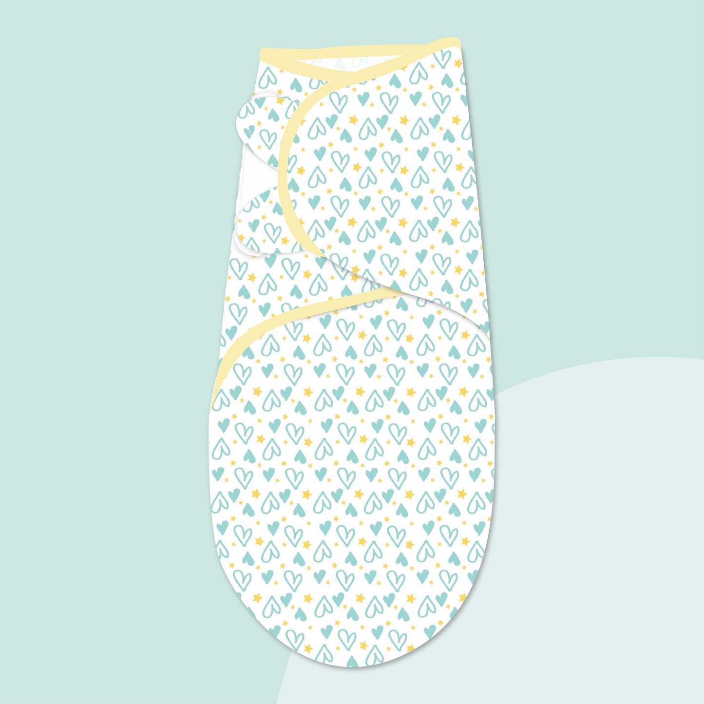Polka Tots Heart Print Swaddle wrap with Cap - Blue