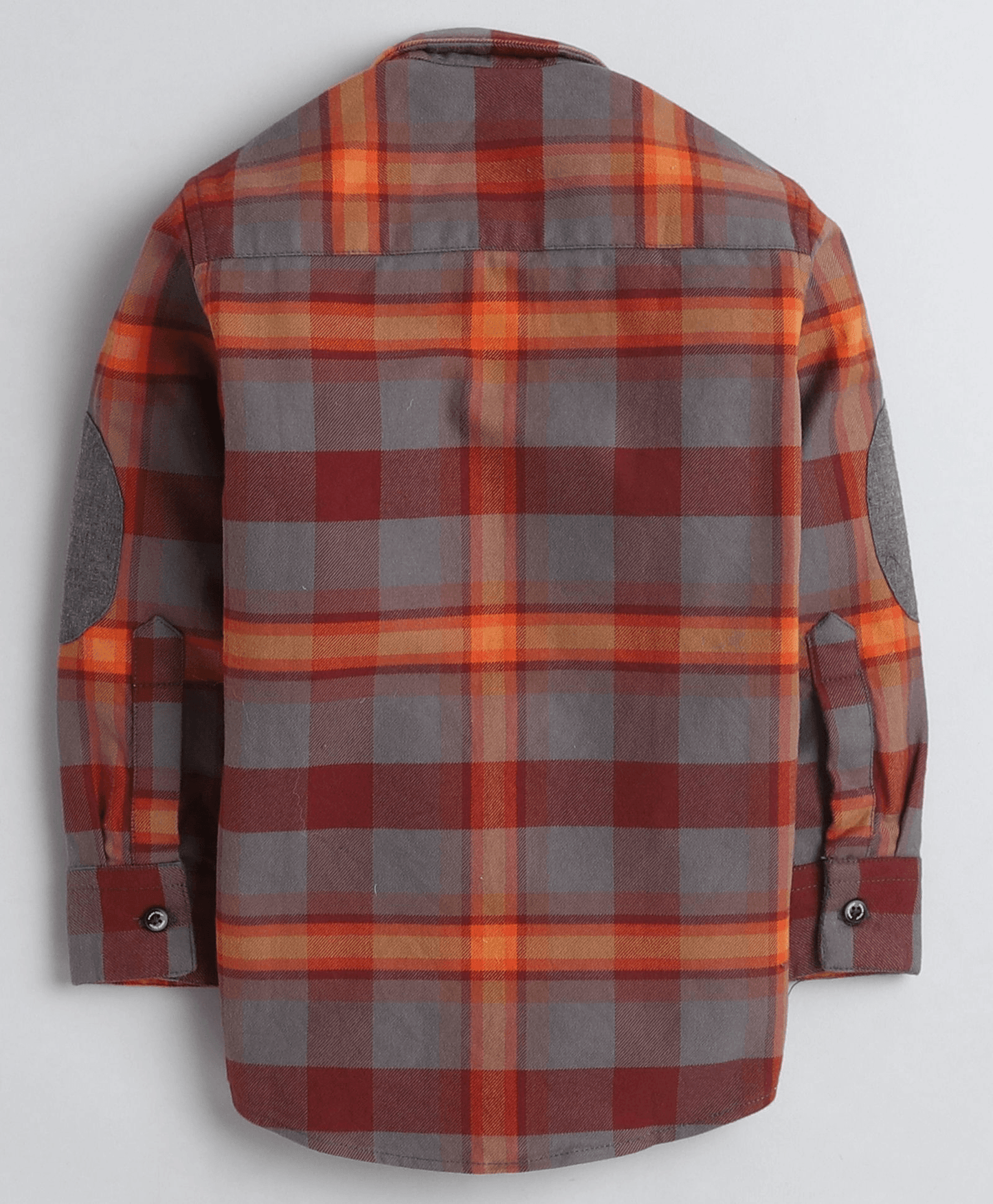 Polka Tots Full Sleeves Elbow Patches Checks Shirt - Orange