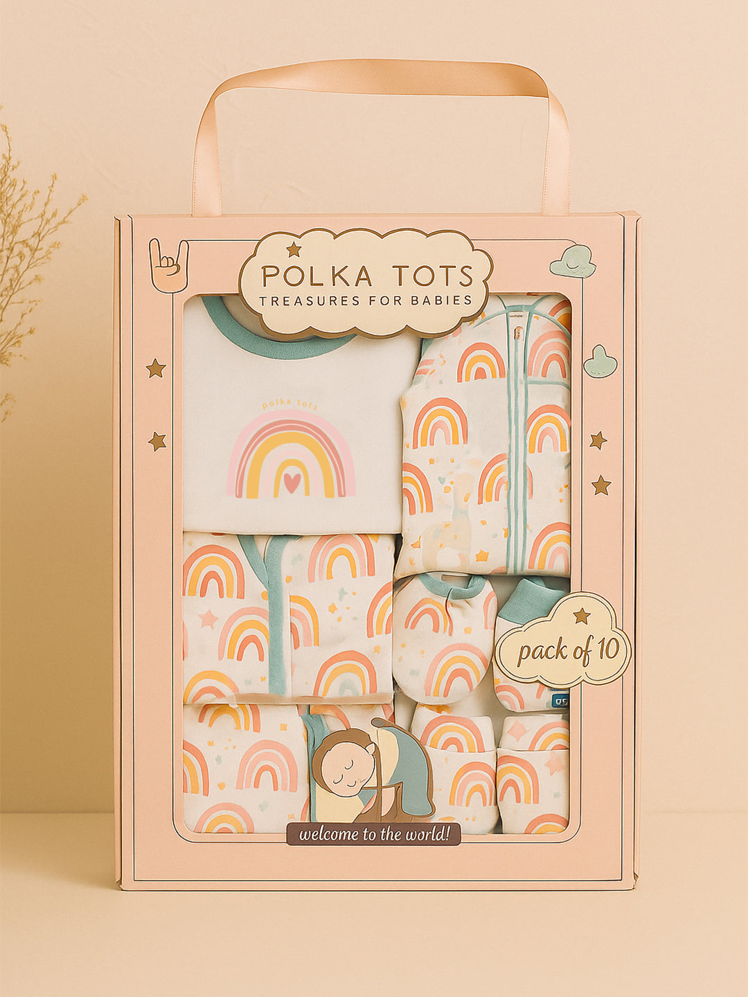 Polka Tots Pack of 10 Rainbow Print Jumbo Newborn Gift Hamper Set - Multicolor