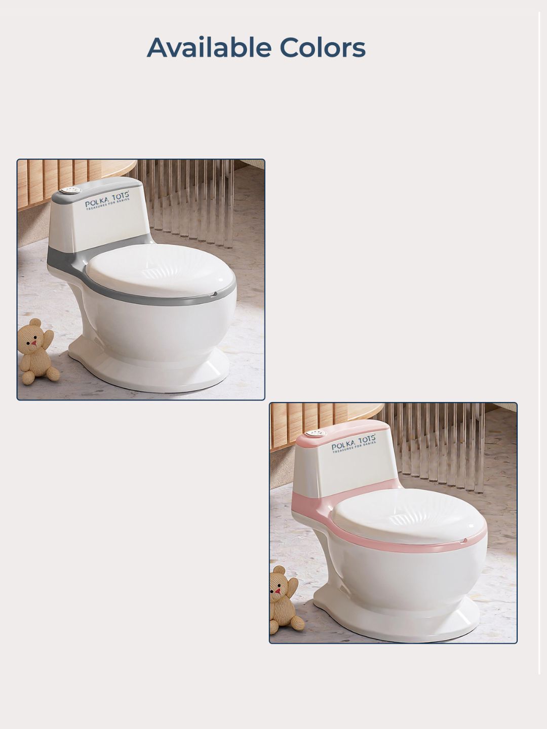 Polka Tots Fun Flush Kids Potty Seat with Flush Sound & Removable Bowl- Gray