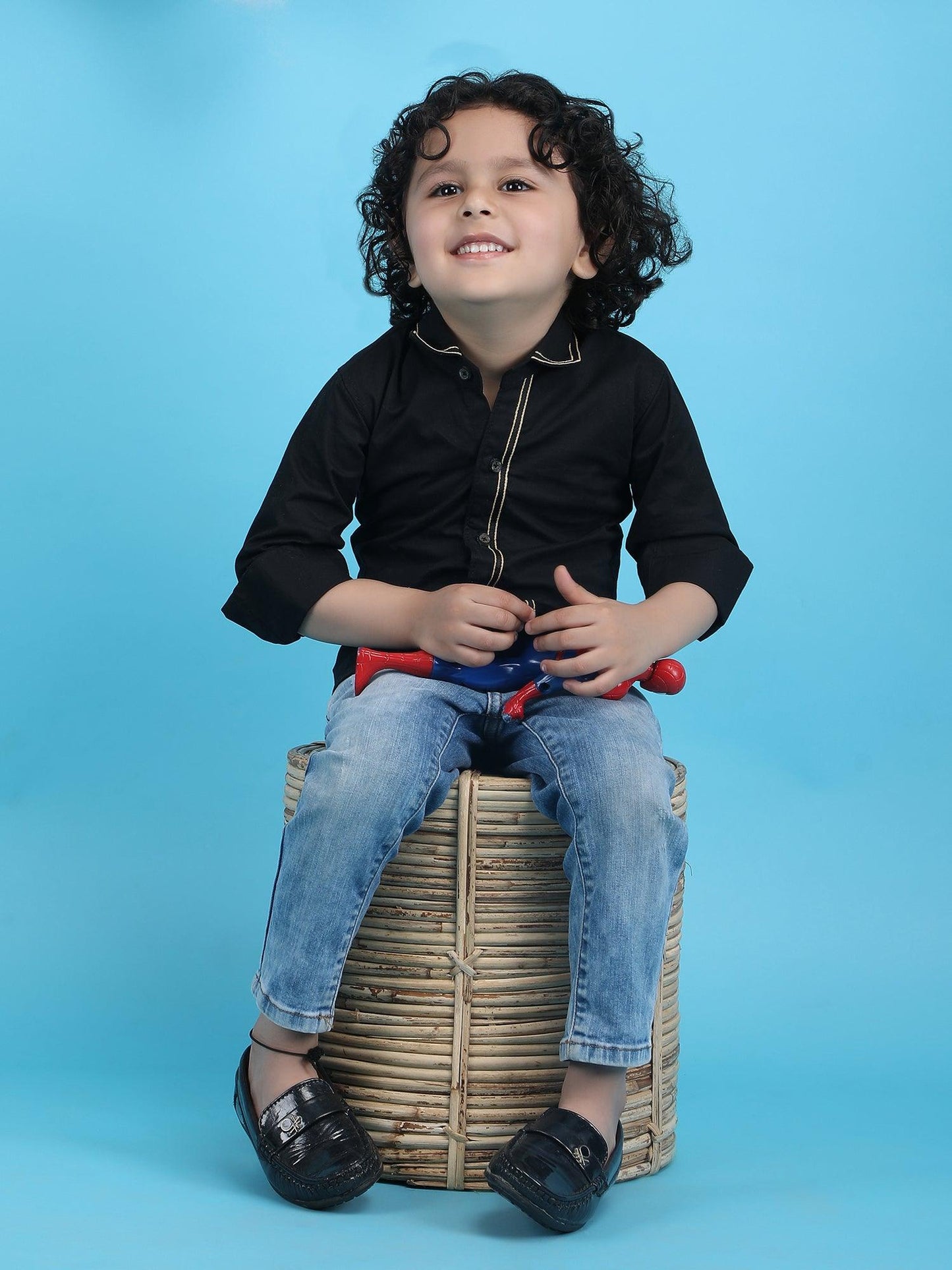 Polka Tots Full sleeves Yellow lines shirt - Black