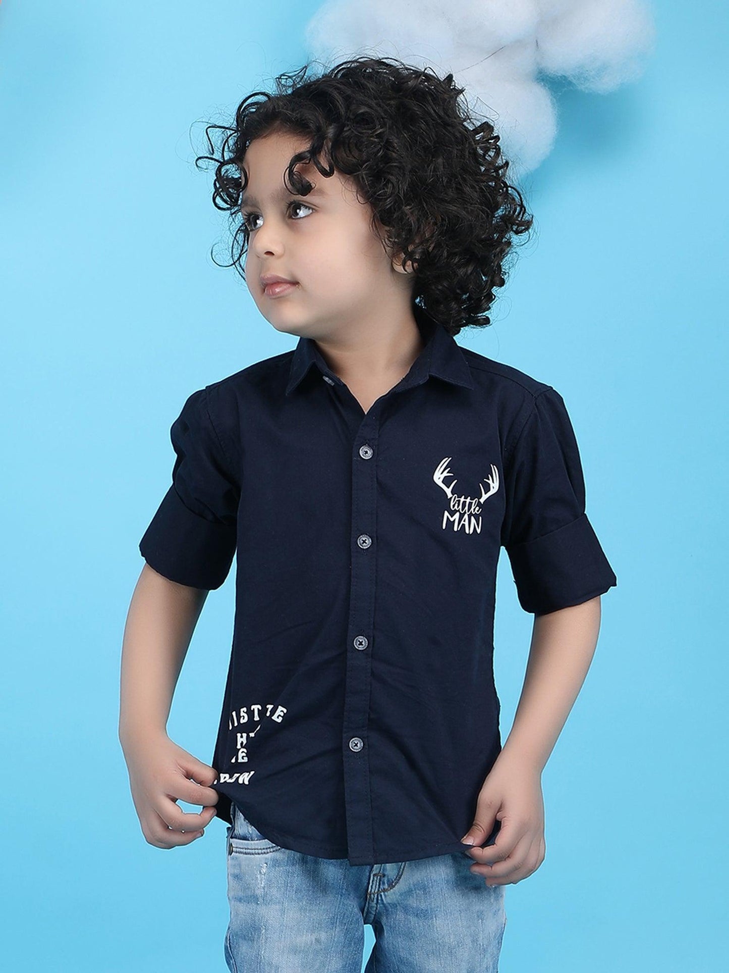 Polka Tots Full sleeve Little Man print shirt - Navy Blue