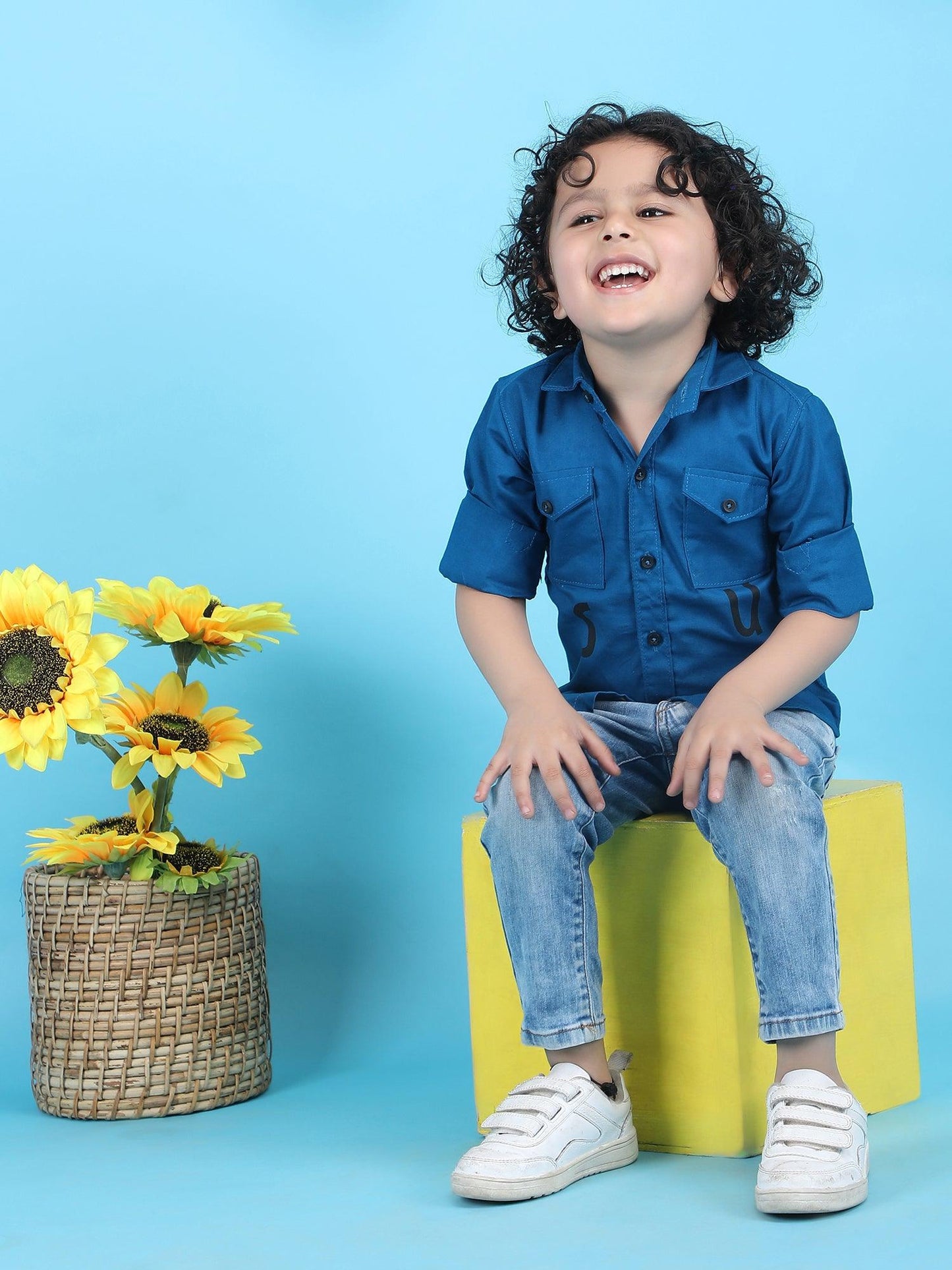 Polka Tots Full sleeves Stud print shirt - Blue