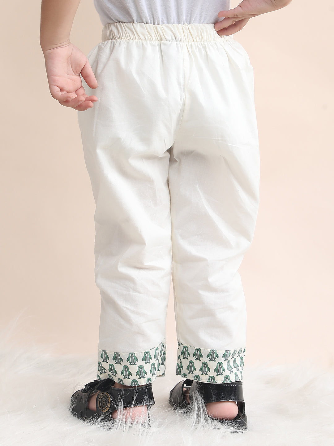 Polka Tots Penguin print Full sleeves Nightwear Kurta pyjama set - Green