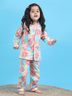 Polka Tots Full sleeves Lemon print Night Suit - Multicolor