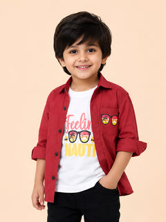 Polka Tots Full Sleeves Sunset print Tshirt Shirt - Red
