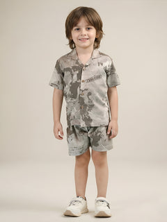 Polka Tots Half Sleeves Brush print Co-ords - Brown