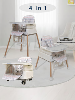 Polka Tots Grow & Glide 4 in 1 Convertible Geometric Design High Chair - ( Grey )