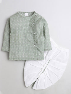 Polka Tots Dhoti Kurta Set for Boys 100% Super Soft Cotton Traditional Ethnic Wear For Kids - Green