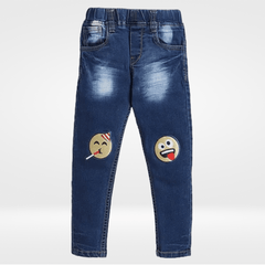 Polka Tots Full Length Emoticon Patch Jeans - Blue