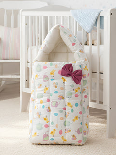 Polka Tots Baby Sleeping Nest Cotton Carry Pod Bedding for Newborn Sleeping Bag with a Bow - Balloon print Yellow
