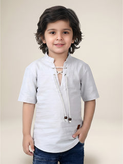Polka Tots Half Sleeve Kids Kurta - Grey