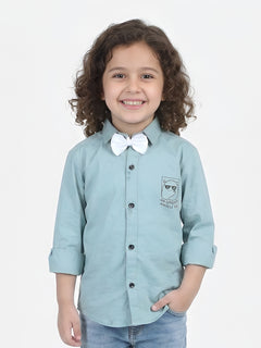 Polka Tots Full sleeve Ice Bear will Protect you print shirt with White Bow - Aqua Blue