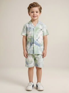Polka Tots Cotton Half Sleeves Kids Shirt With Shorts/Co-ord - White