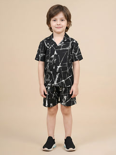 Polka Tots Half Sleeves Brush print Co-ords - Black