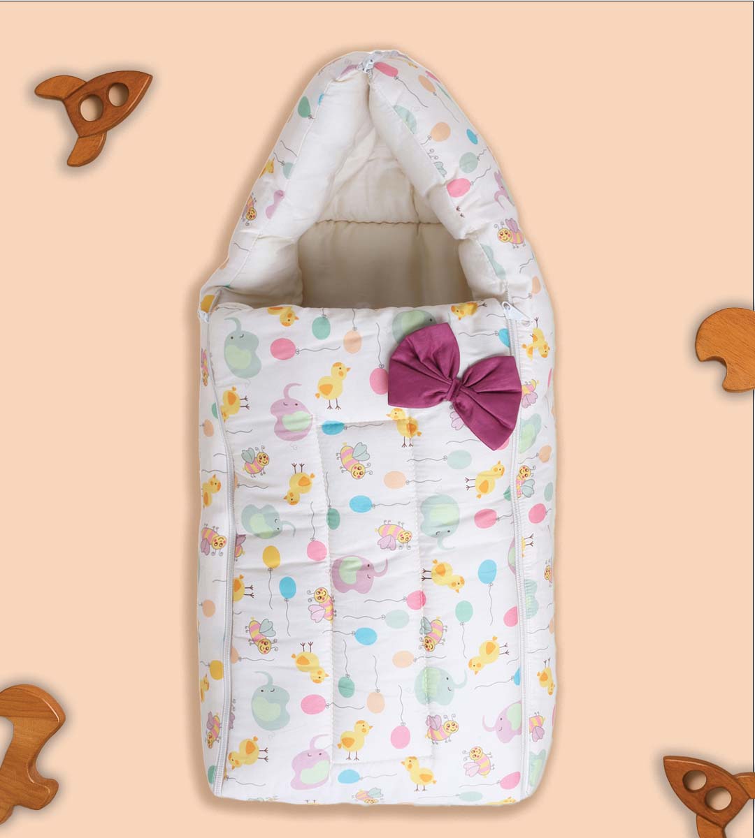 Polka Tots Baby Sleeping Nest Cotton Carry Pod Bedding for Newborn Sleeping  Bag with a Bow Balloon print Yellow