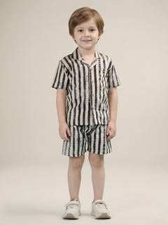 Polka Tots Half Sleeves Lining print Co-ords - Brown