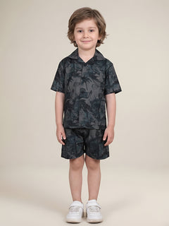 Polka Tots Half Sleeves Tropical print co-ord set - Black