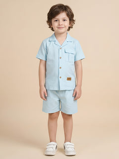 Polka Tots Half Sleeves Solid Co-ords - Blue