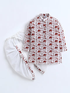 Polka Tots Full Sleeve Varli Print Kurta Dhoti- Maroon