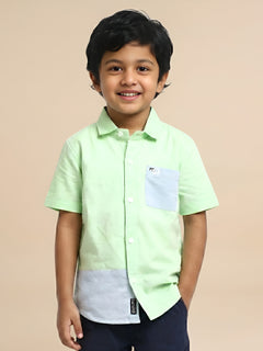 Polka Tots Half Sleeves Dual Color Patch Shirt - Green