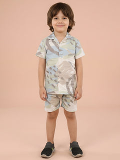 Polka Tots Cotton Half Sleeves Shirt With Shorts/Co-ord - White