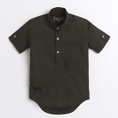 Polka Tots Half Sleeve Short Kurta Deer Embroidery - Green