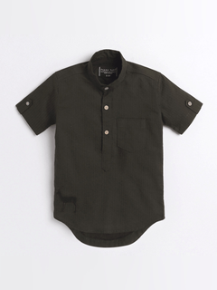 Polka Tots Half Sleeve Short Kurta Deer Embroidery - Green