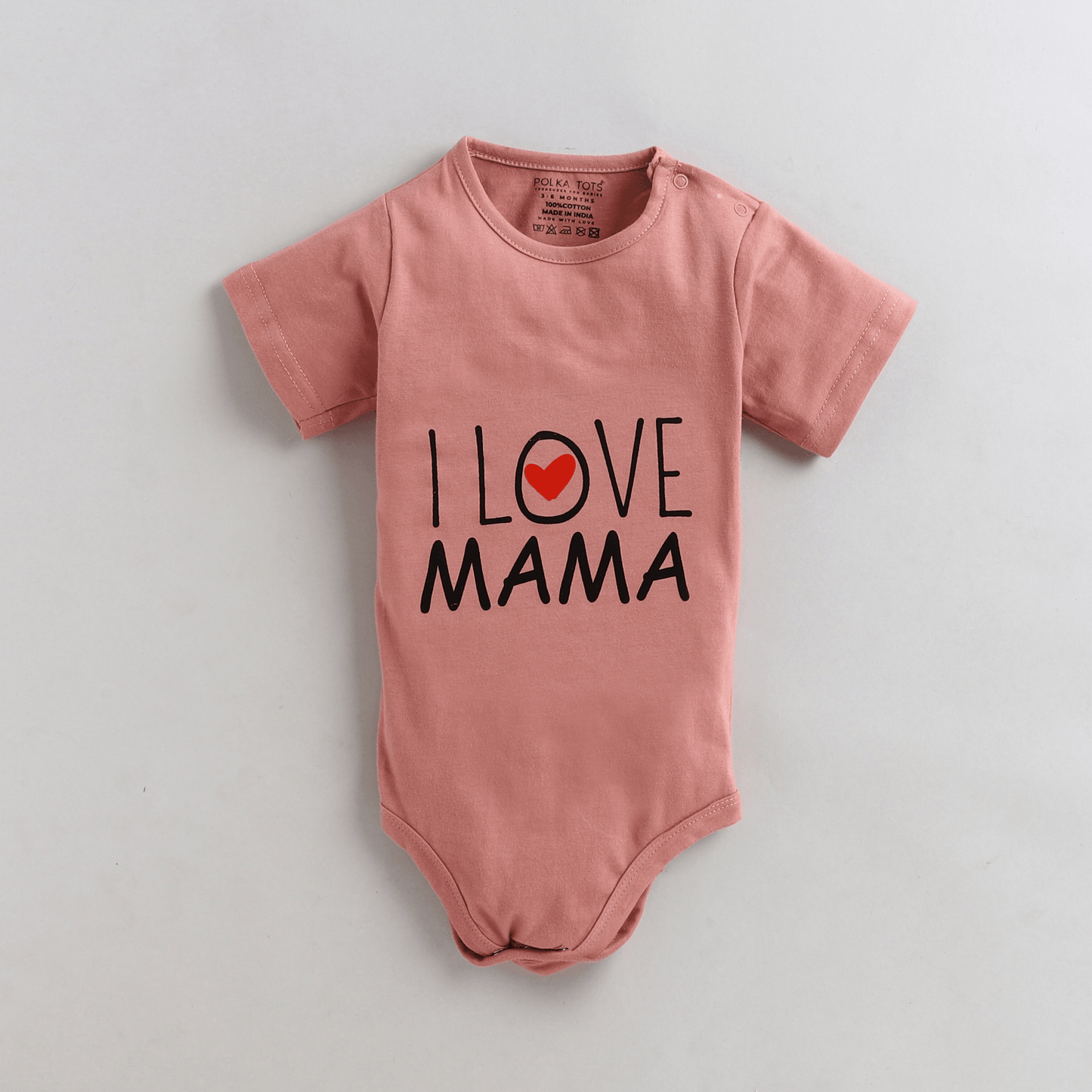 Polka Tots Half Sleeve I Love Mama Print Romper Onesie - Pink