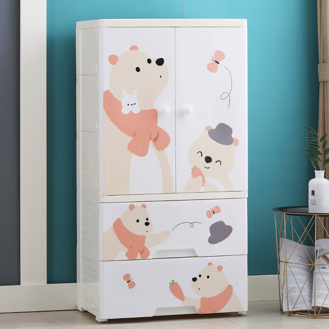 Polka Tots Three Level Storage Almirah Plastic Fiber Kids Storage Closet Wardrobe