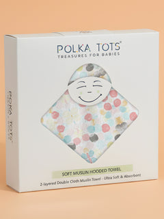 Polka Tots 100% Soft Muslin Cotton 2-Layer Hooded Baby Towel with Ear Appliqué - Polka Dots Print