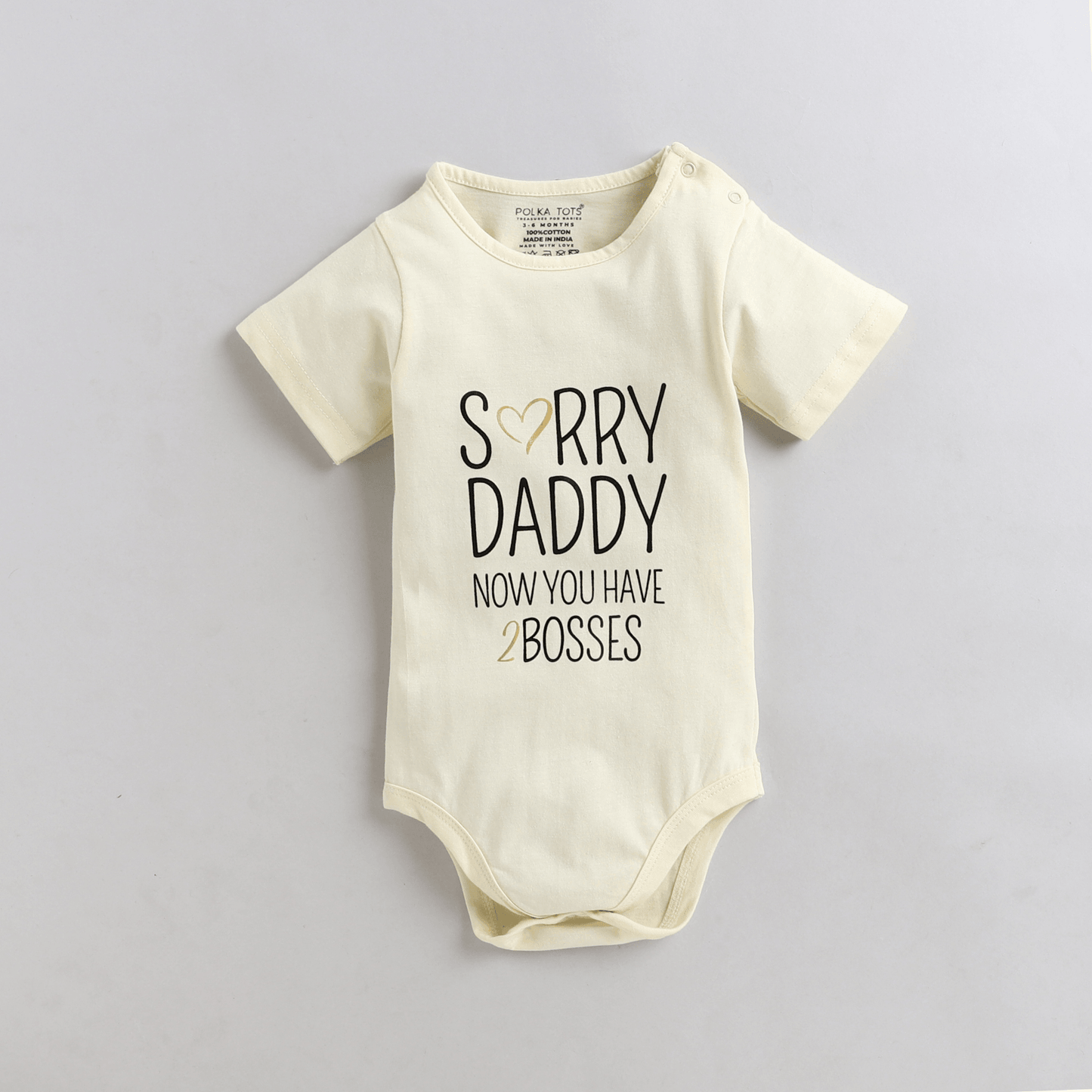 Polka Tots Half Sleeve Sorry Dad Print Romper Onesie - Cream