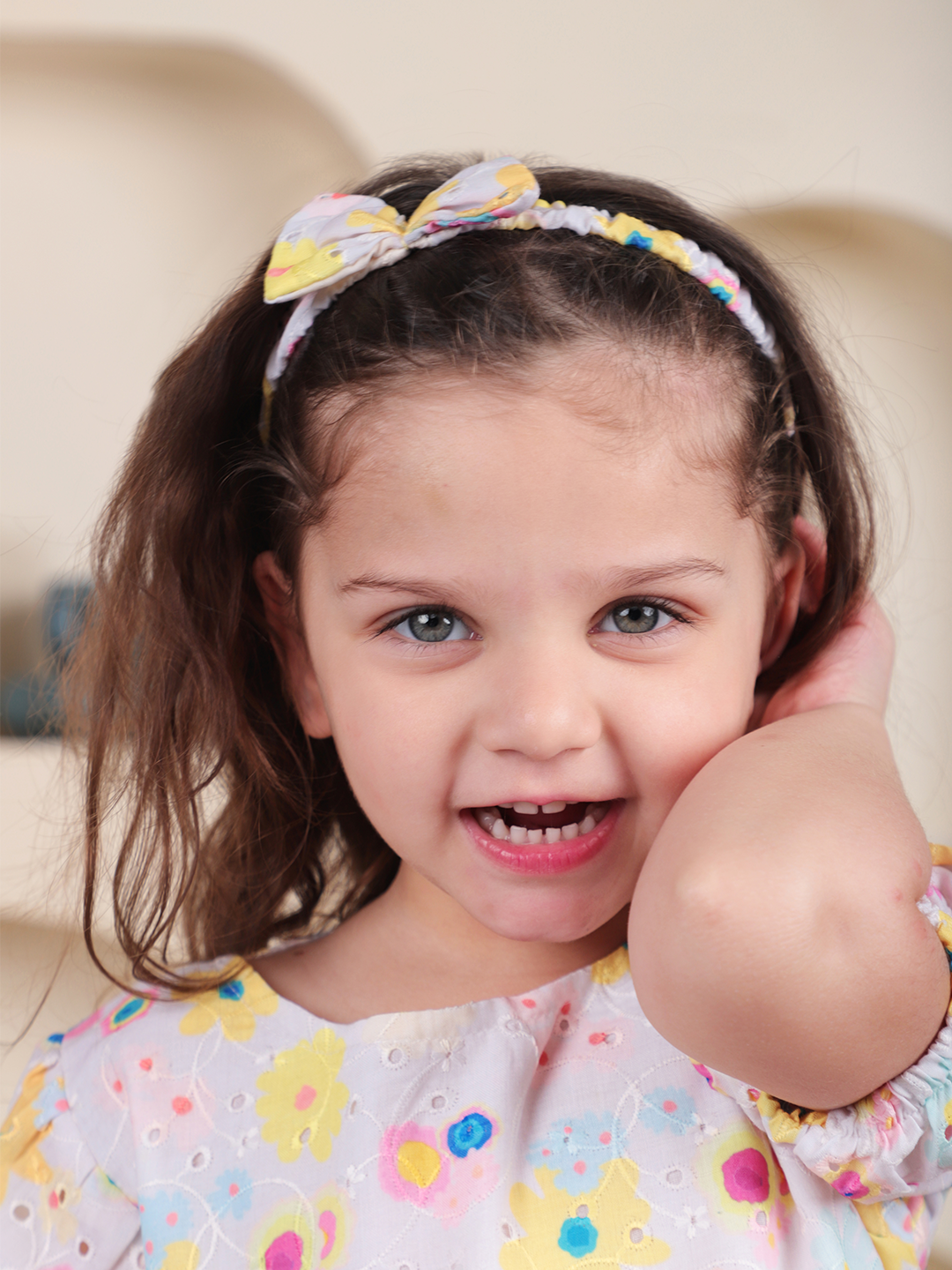 Polka Tots Half sleeve Floral print Frock with Headband - Multicolor