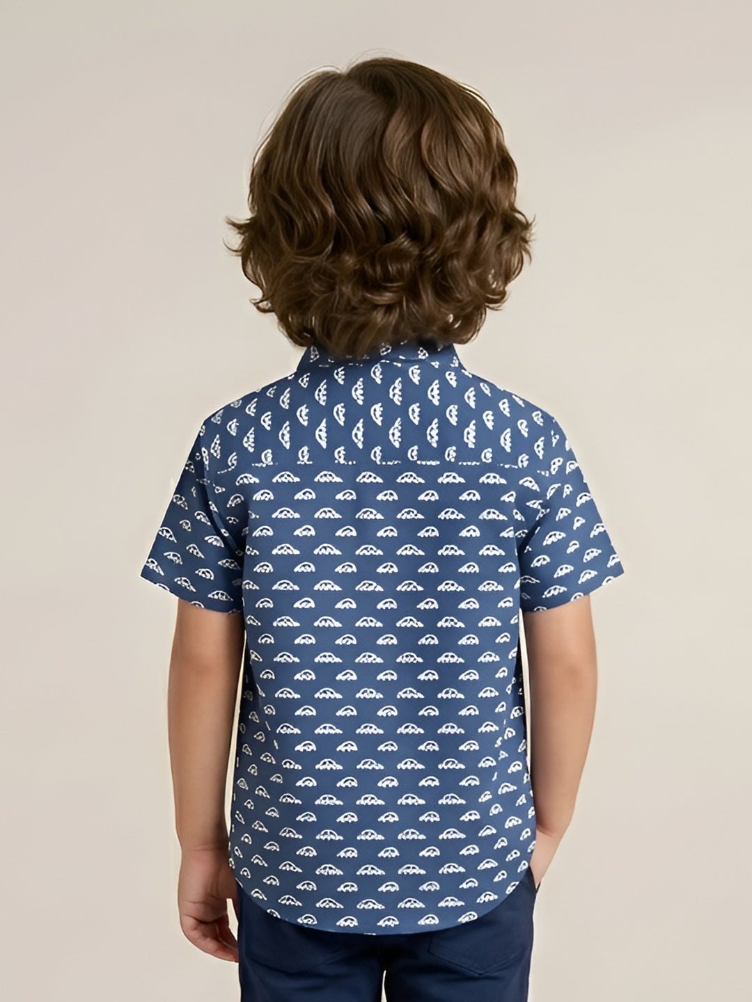Polka Tots Half Sleeves Car Print Shirt - Blue