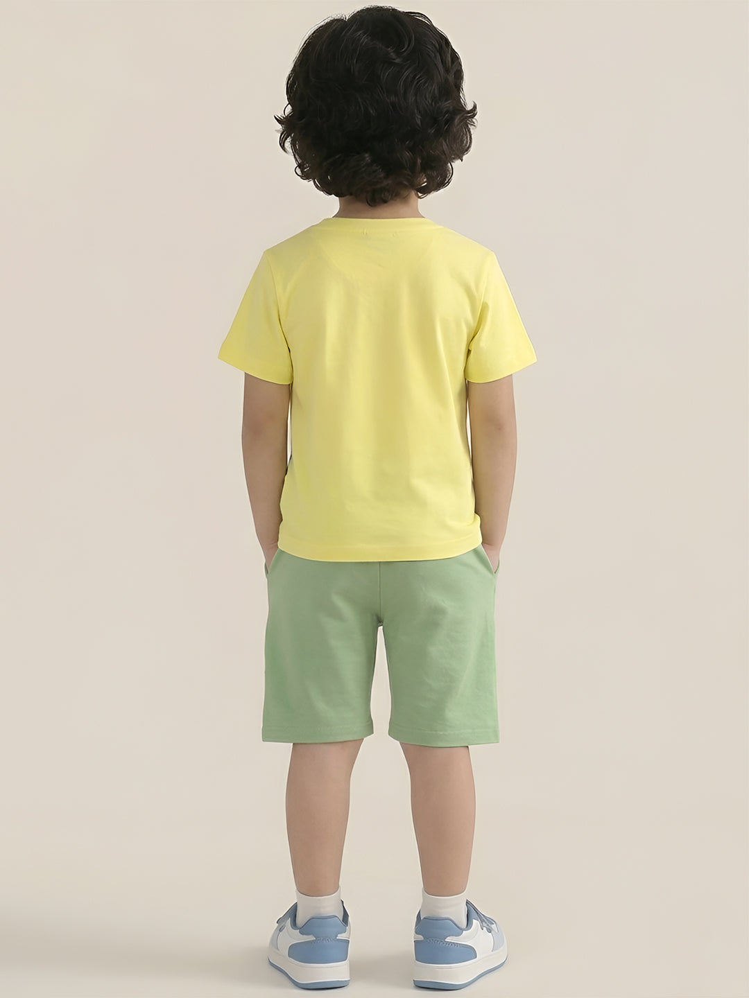 Polka Tots Half Sleeves Alligator print T-Shirt Shorts - Yellow and Green
