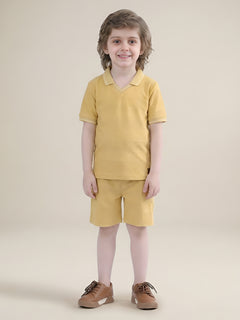 Polka Tots Half Sleeves Polo T-Shirt Shorts - Yellow